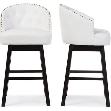 Baxton Studio Avril Modern And Contemporary White Faux Leather Tufted Swivel Barstool With Nail Heads Trim (Set Of 2)