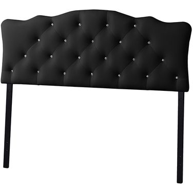 Baxton Studio Rita Modern And Contemporary Queen Size Black Faux Leather Upholstered Button-Tufted Scalloped Headboard