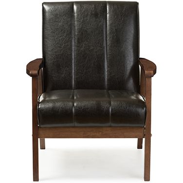 Baxton Studio Nikko Mid-Century Modern Scandinavian Style Black Faux Leather Wooden Lounge Chair