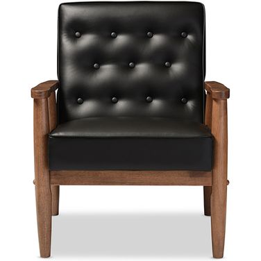 Baxton Studio Sorrento Mid-Century Retro Modern Black Faux Leather Upholstered Wooden Lounge Chair
