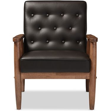 Baxton Studio Sorrento Mid-Century Retro Modern Brown Faux Leather Upholstered Wooden Lounge Chair