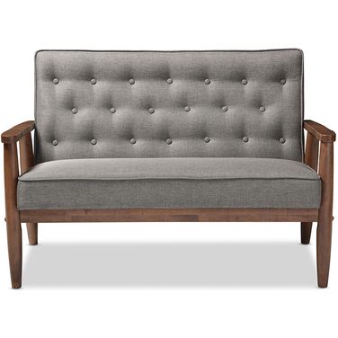 Baxton Studio Sorrento Mid-Century Retro Modern Grey Fabric Upholstered Wooden 2-Seater Loveseat