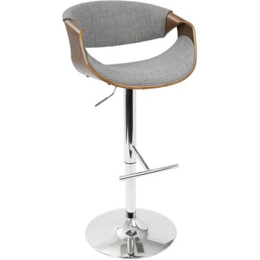 Curvo Walnut And Light Gray Adjustable Swivel Barstool Set of 2