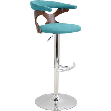 Gardenia Walnut And Teal Adjustable Barstool