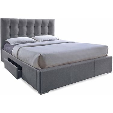 Baxton Studio Sarter Contemporary Grid-Tufted Grey Fabric Upholstered Storage King-Size Bed With 2-Drawer