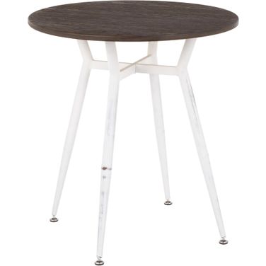 Clara Round Dinette Table in Vintage White Metal and Espresso Wood-Pressed Grain Bamboo