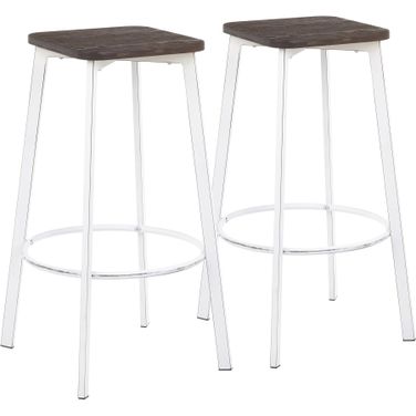 Clara Square Barstool in Vintage White Metal and Espresso Wood-Pressed Grain Bamboo - Set of 2