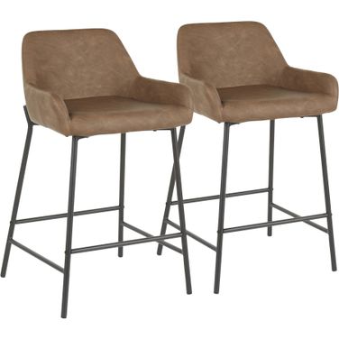 Daniella Counter Stool in Black Metal and Espresso Faux Leather - Set of 2