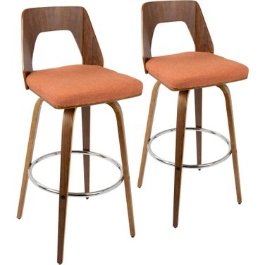 Trilogy Modern Barstool in Walnut and Orange Fabric - Set of 2