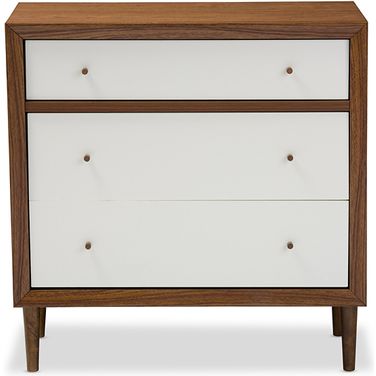 Baxton Studio Harlow Mid-Century Modern Scandinavian Style White And Walnut Wood 3-Drawer Chest