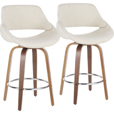 Fabrico Modern Counter Stool in Walnut and Cream Fabric - Set of 2