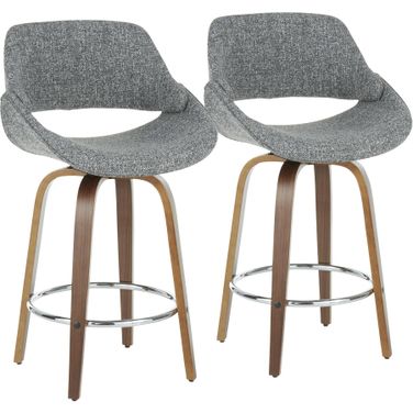 Fabrico Modern Counter Stool in Walnut and Grey Fabric - Set of 2
