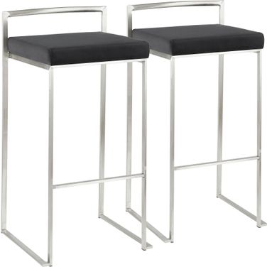 Fuji Stackable Barstool in Stainless Steel with Black Velvet Cushion - Set of 2