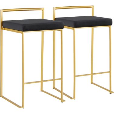 Fuji Counter Stool in Gold with Black Velvet Cushion - Set of 2