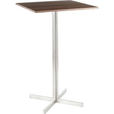 Fuji Square Bar Table in Stainless Steel with Walnut Wood Top