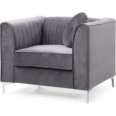 Delray Velvet Arm Chair In Grey