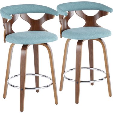 Gardenia Modern Counter Stool in Walnut and Teal Fabric - Set of 2