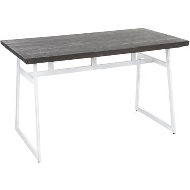 Geo Dining Table in Vintage White Metal and Espresso Wood-Pressed Grain Bamboo