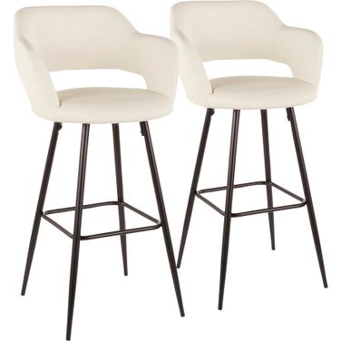 Margarite Barstool in Black Metal and Cream Faux Leather - Set of 2