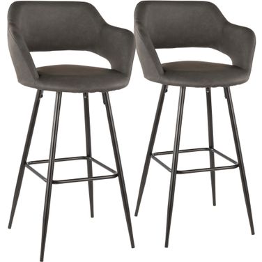 Margarite Barstool in Black Metal and Grey Faux Leather - Set of 2