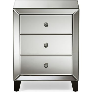 Baxton Studio Chevron Modern and Contemporary Hollywood Regency Glamour Style Mirrored 3-Drawers End Table