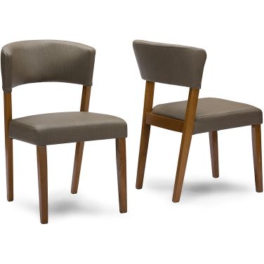 Baxton Studio Montreal Mid-Century Dark Walnut Wood Grey Faux Leather Dining Chairs (Set Of 2)