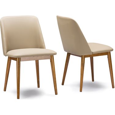 Baxton Studio Lavin Mid-Century Walnut Light Brown/Beige Faux Leather Dining Chair (Set Of 2)