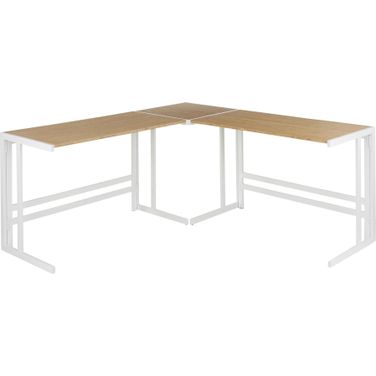Roman "L" Shaped Desk in White Metal and Natural Wood-Pressed Grain Bamboo