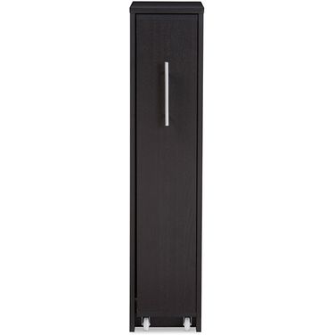 Baxton Studio Lindo Dark Brown Wood Bookcase With One Pulled-Out Door Shelving Cabinet