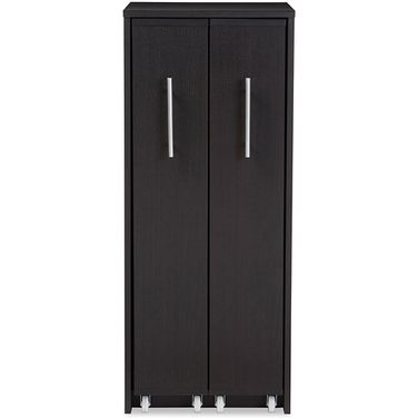 Baxton Studio Lindo Dark Brown Wood Bookcase With Two Pulled-Out Doors Shelving Cabinet