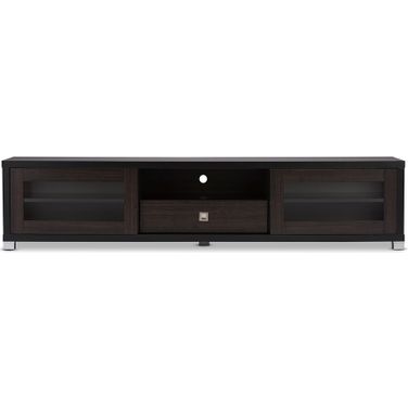 Baxton Studio Beasley 70-Inch Dark Brown Tv Cabinet With 2 Sliding Doors And Drawer