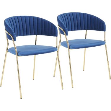 Tania Chair in Gold Metal with Blue Velvet - Set of 2