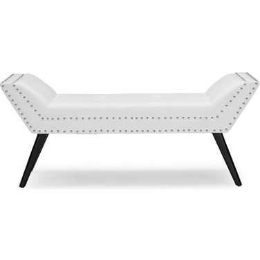 Baxton Studio Tamblin Modern And Contemporary White Faux Leather Upholstered Large Ottoman Seating Bench