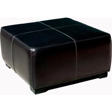 Baxton Studio Black Full Leather Square Ottoman Footstool
