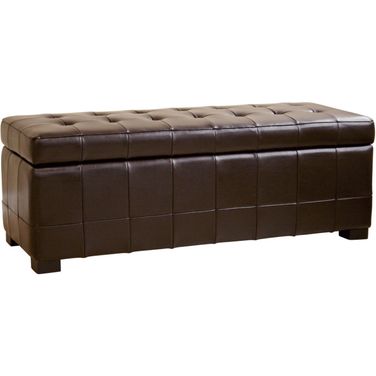 Baxton Studio Dark Brown Full Leather Storage Bench Ottoman With Dimples