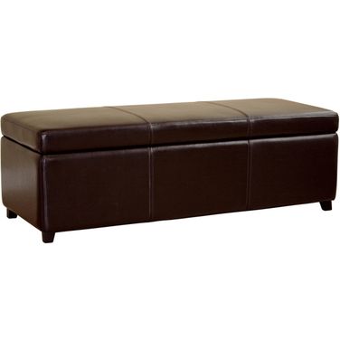 Baxton Studio Dark Brown Full Leather Small Storage Cube Ottoman