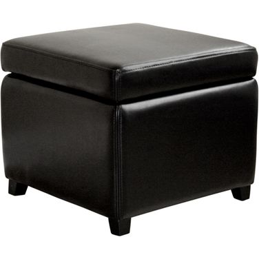 Baxton Studio Black Full Leather Small Storage Cube Ottoman
