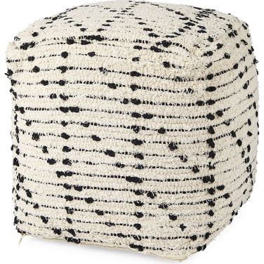 Aarohi Cotton Patterned Pouf In Cream and Black