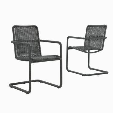 Abacus Outdoor Patio Wicker Dining Chairs Set of 2 In Slate