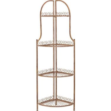 Abarrane Rusty Orange Wrought Iron 4-Tier Outdoor Corner Shelf