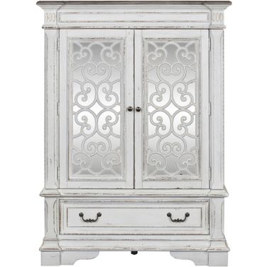 Abbey Park Antique White Mirrored Door Chest