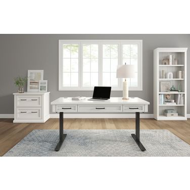 Abby Adjustable Height Electric Sit Stand Home Office Set In White