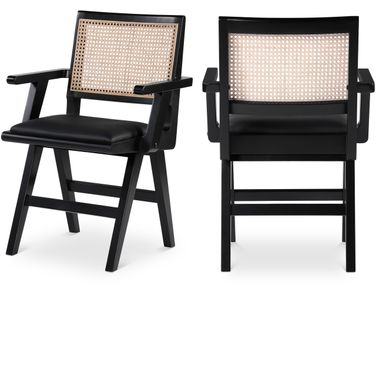 Abby Vegan Leather Dining Arm Chair Set of 2 In Black