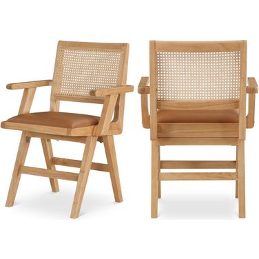 Abby Vegan Leather Dining Arm Chair Set of 2 In Cognac