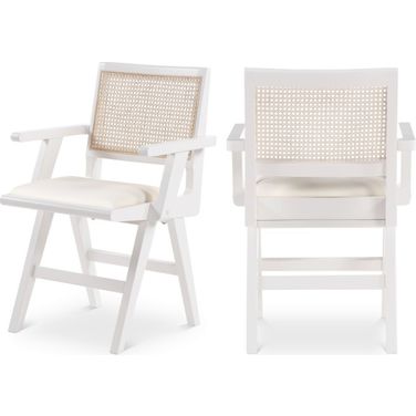Abby Vegan Leather Dining Arm Chair Set of 2 In White