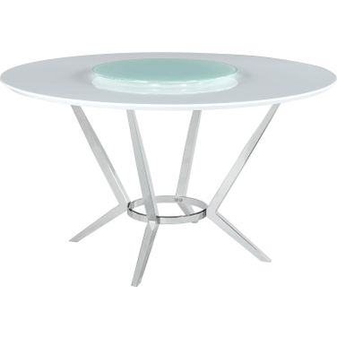 Abby Round Dining Table with Lazy Susan White and Chrome