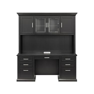 Abby Wood Desk and Hutch with Doors In Black