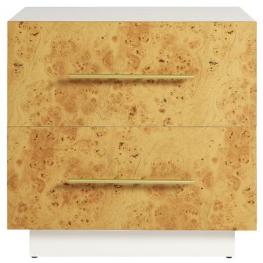 Abel 2-Drawer Burl Wood Nightstand In White Bleached and Burl