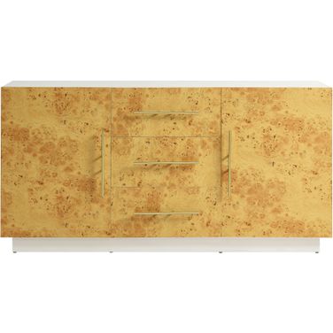 Abel 59 Inch Burl Wood Sideboard Buffet TV Stand In White Bleached and Burl