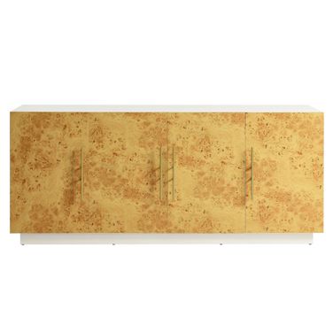Abel 69 Inch Burl Wood Sideboard Buffet TV Stand In White Bleached and Burl
